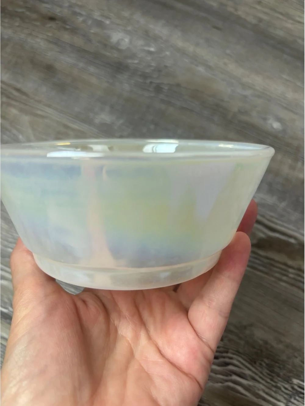 Vintage Fire-King Iridescent Glass Bowl, 6-Inch Rainbow Sheen, Made in USA